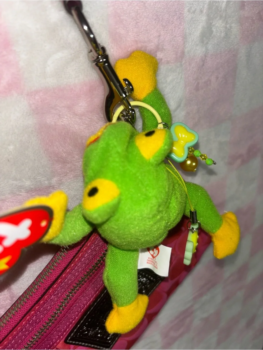 Ty Beanie Baby Frog Keychain Charm Y2K Green Plush w Charms Cute